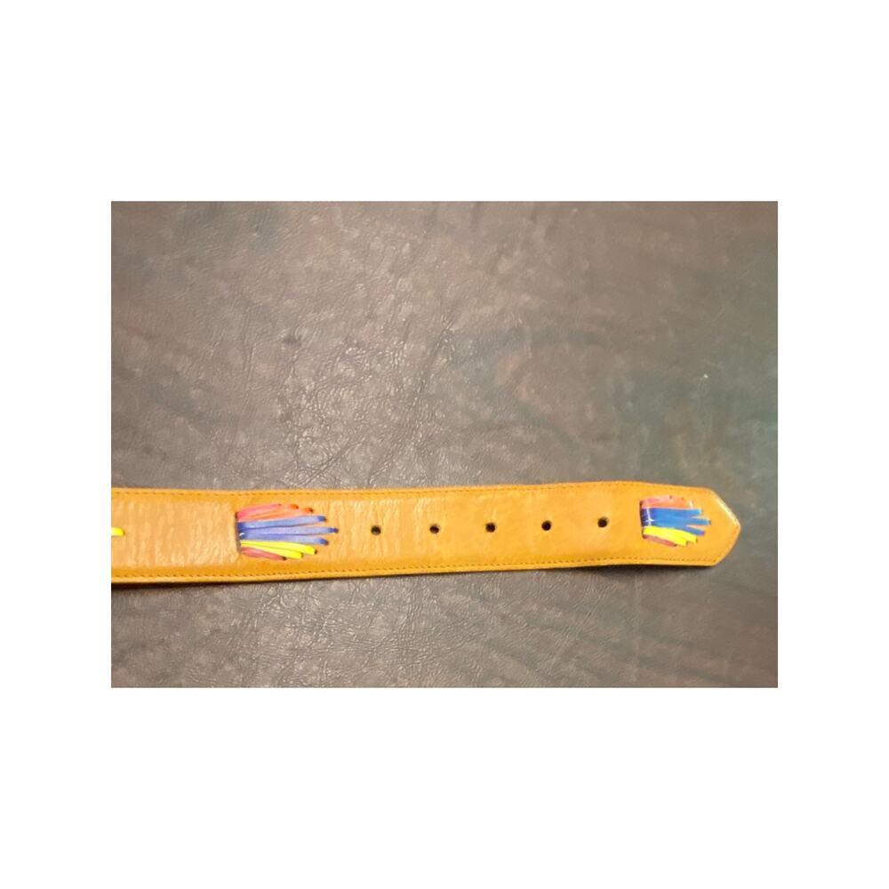 Harken USA Made Vintage Leather Belt Tan Colorful Inlay Western Boho Med 28–32 - Picture 4 of 10